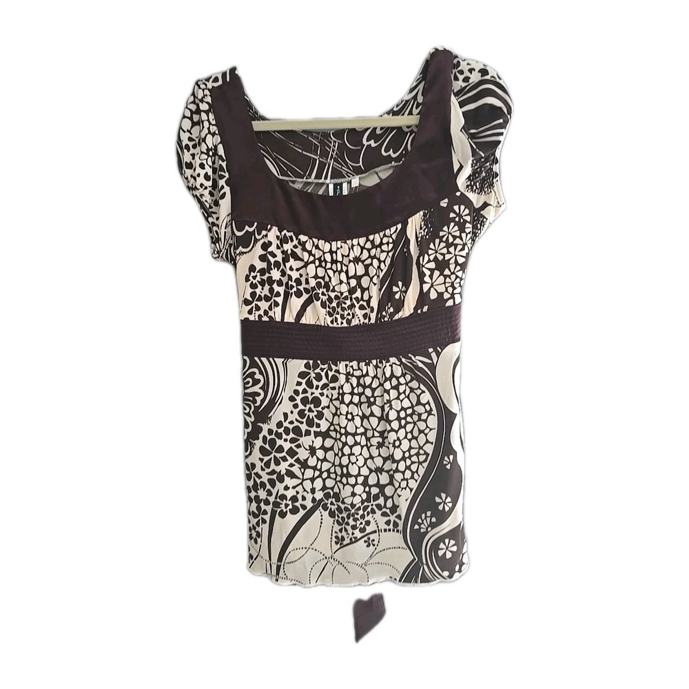 VTG Heart Soul Y2K Brown‎ Floral Short Sleeve Preppy Babydoll Top Womans Size XL